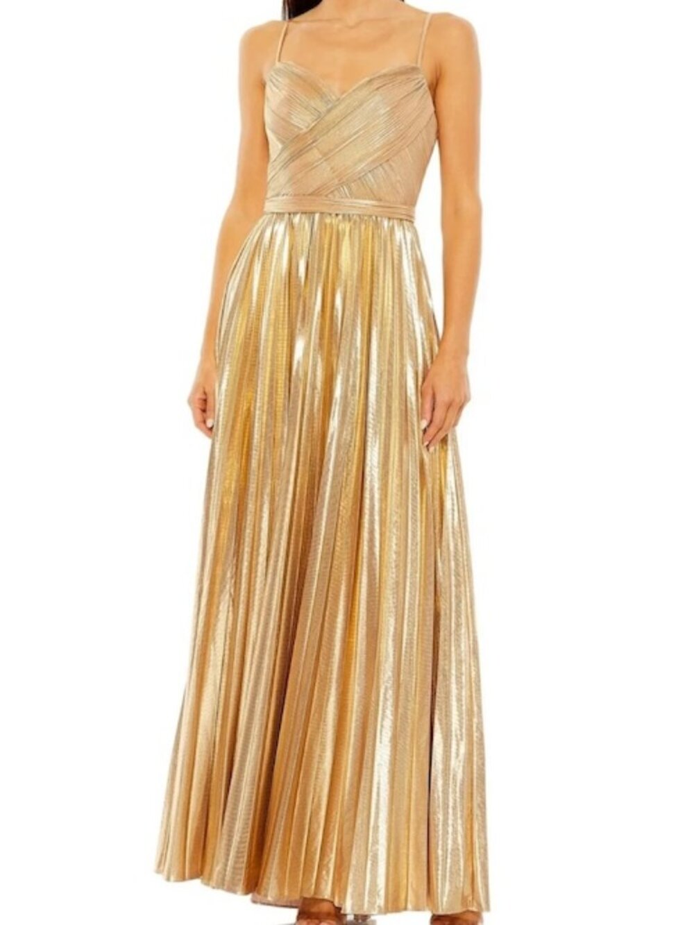Mac Duggal Gold Metallic Jersey Sweetheart Neckline Metallic Dress
